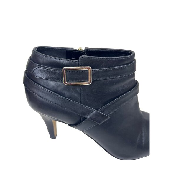 Vince Camuto Women’s 7.5M Black Leather Ankle Booties Zip Buckle Strap Heel - Picture 10 of 12